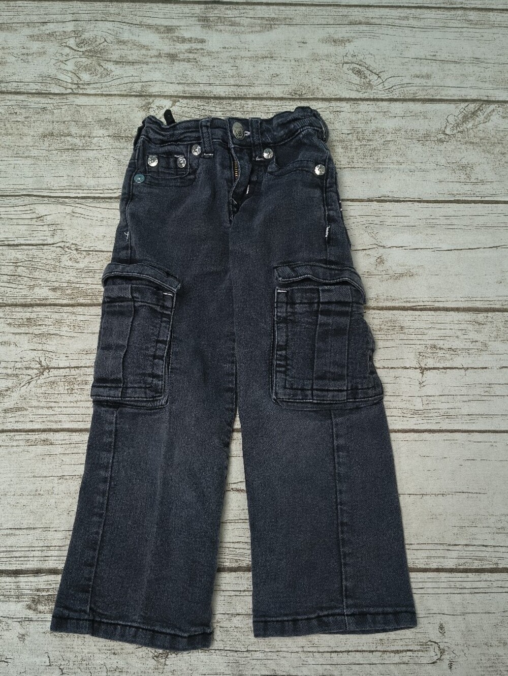 True Religion Youth Black Denim Cargo Jeans Size Small